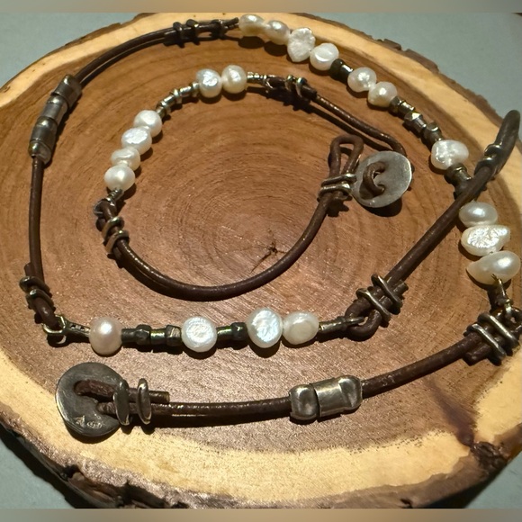 Silpada Freshwater Pearl, Sterling Silver & Braided Leather Necklace & Bracelet - Picture 9 of 16